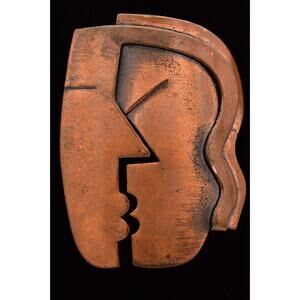 Rebajes Vintage The Kiss Pin Brooch Modernist Copper Tone Signed 1940s BinAJ